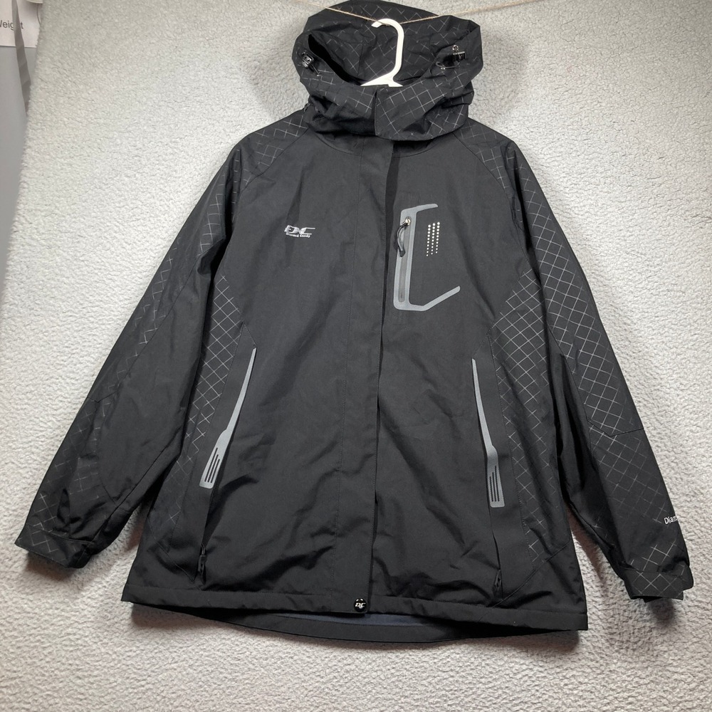 Diamond Candy‎ Jacket Womens XL Black Hooded Fleece Lined Grid Print Coat Rain